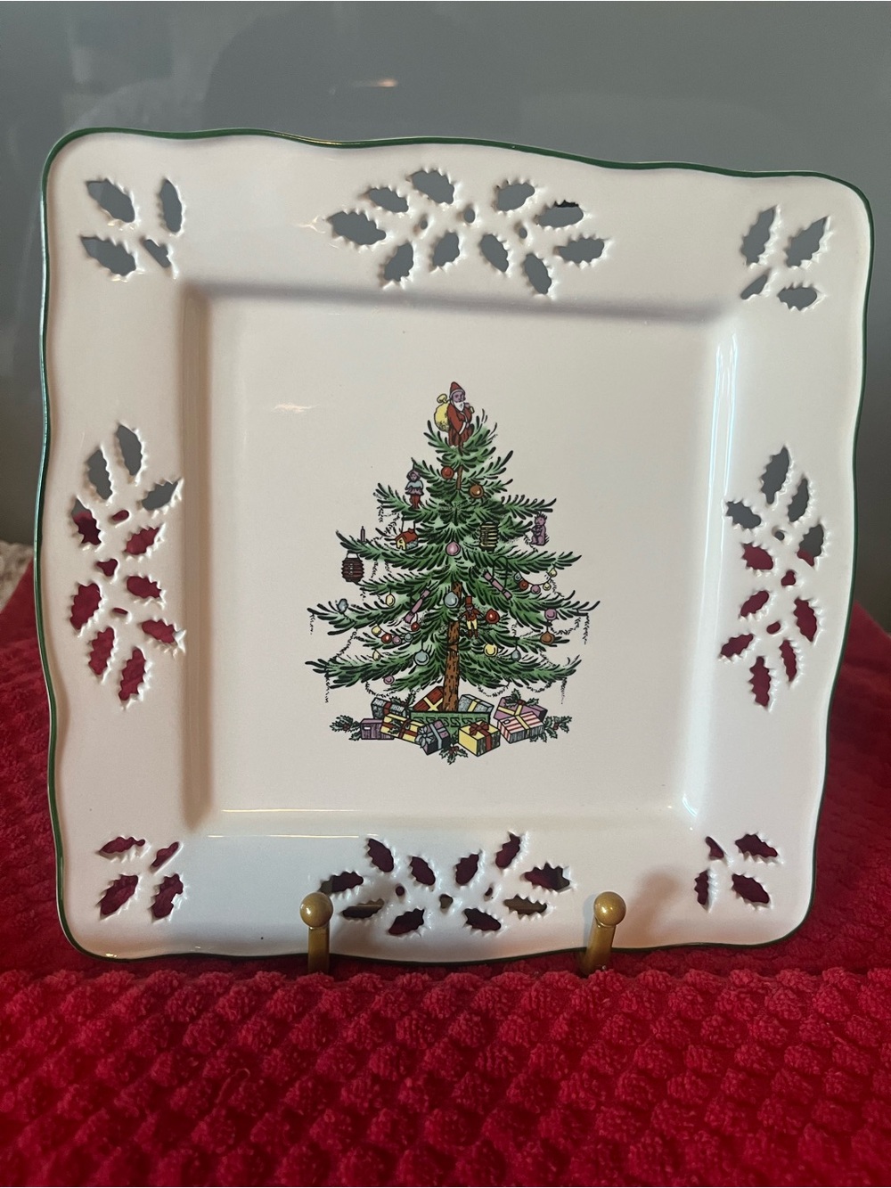 Vintage Spode Holiday Ceramic Serving Plate with Christmas Tree - White/Green